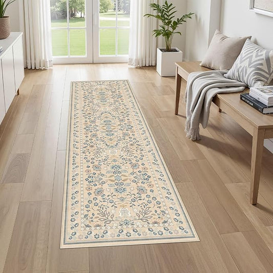 Runner Rug for Hallways Kitchen: 2x6 Washable Area Rug Boho Floral Soft Long Rug - Non-Slip Low Pile Throw Indoor Carpet for Entryway Kitchen Bedroom Laundry Bathroom - Multi Color