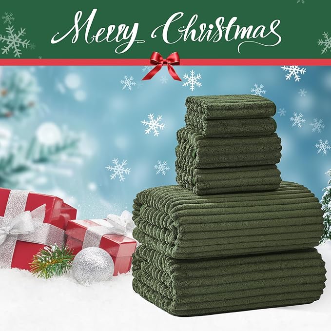 6-Piece Bath Towel Set(30"x60"), 2 Large Bath Towel Sheets, 2 Hand Towels and 2 Washcloths - Highly Absorbent Quick Dry Microfiber,Ultra Soft Towel Set for Bathroom (Olive Green)