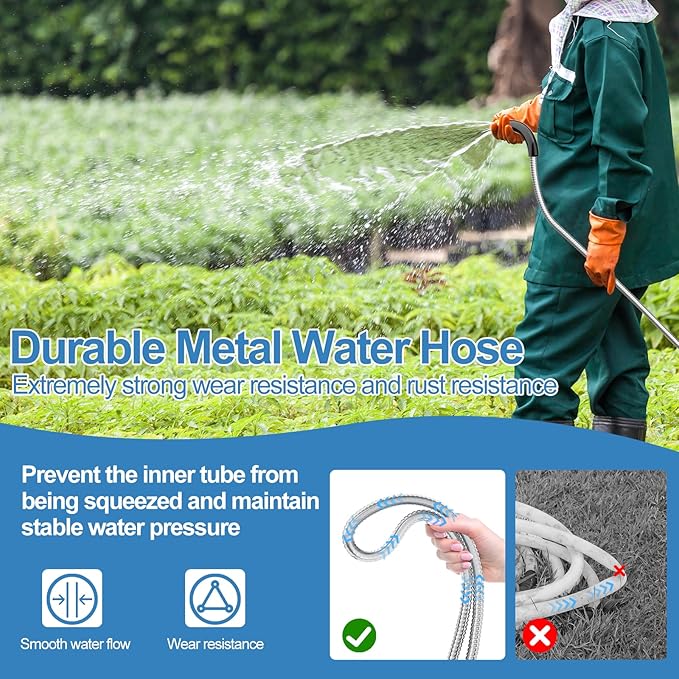SPECILITE 25 FT Garden Hose, 304 Stainless Steel Metal Heavy Duty Flexible Water Pipe, Kink Free, Durable, Lightweight for Yard, Outdoor with Rubber Grip