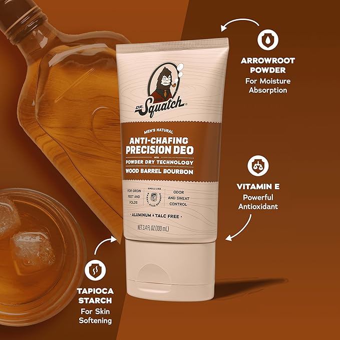 Dr. Squatch Whole Body Deodorant for Men - Odor + Sweat Control - Aluminum + Talc Free - Natural Ingredients - Dermatologist-Tested for All Skin Types - Wood Barrel Bourbon (3.4 fl oz, 2-Pack)