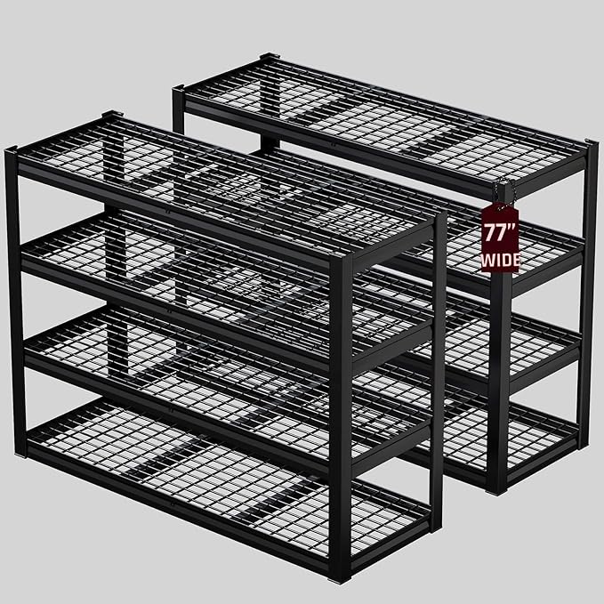 Storage Shelves, 77" W Garage Shelving Heavy Duty Metal Adjustable Garage Shelves, Shelving Units Industrial Shelving for Warehouse, 77" W x 24" D x 72" H,2 Pack