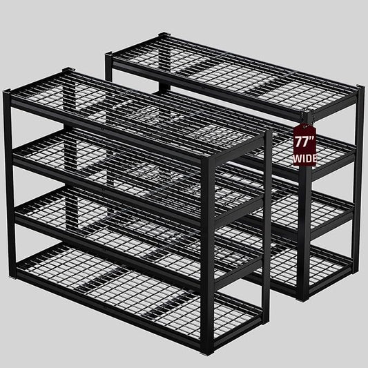 Storage Shelves, 77" W Garage Shelving Heavy Duty Metal Adjustable Garage Shelves, Shelving Units Industrial Shelving for Warehouse, 77" W x 24" D x 72" H,2 Pack