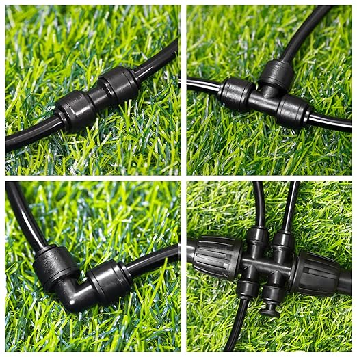 1/4 Inch Drip Tubing Irrigation Fittings Kit - 40 Pieces Set 1/4'' Drip Line Push-to-Fit Connectors Includes 10 Tees 10 Coupling 10 Elbows 10 End Cap