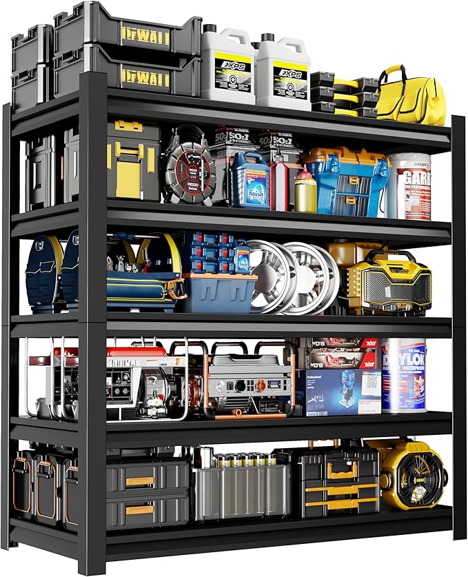 59" W Garage Shelving,5-Tier Heavy Duty Shelving Unit,3000LBS Adjustable Metal Storage Shelves,Storage Rack Units for Industrie,Shed,Warehouse,Basement,Black,59" W x 20" D x 72" H