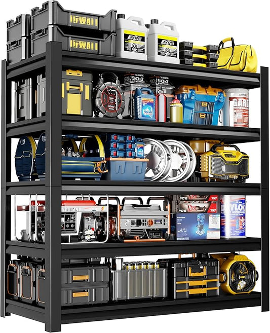 59" W Garage Shelving,5-Tier Heavy Duty Shelving Unit,3000LBS Adjustable Metal Storage Shelves,Storage Rack Units for Industrie,Shed,Warehouse,Basement,Black,59" W x 20" D x 72" H