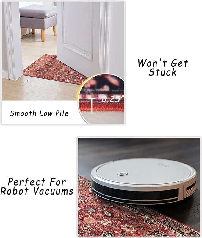 vivorug Runners for Hallways 2'x7', Non Slip Washable Rug, Carpet Runner for Kitchen Laundry Room Bedroom, Ultra Soft Rug Runner with Rubber Backing, Cherry Red/Spice