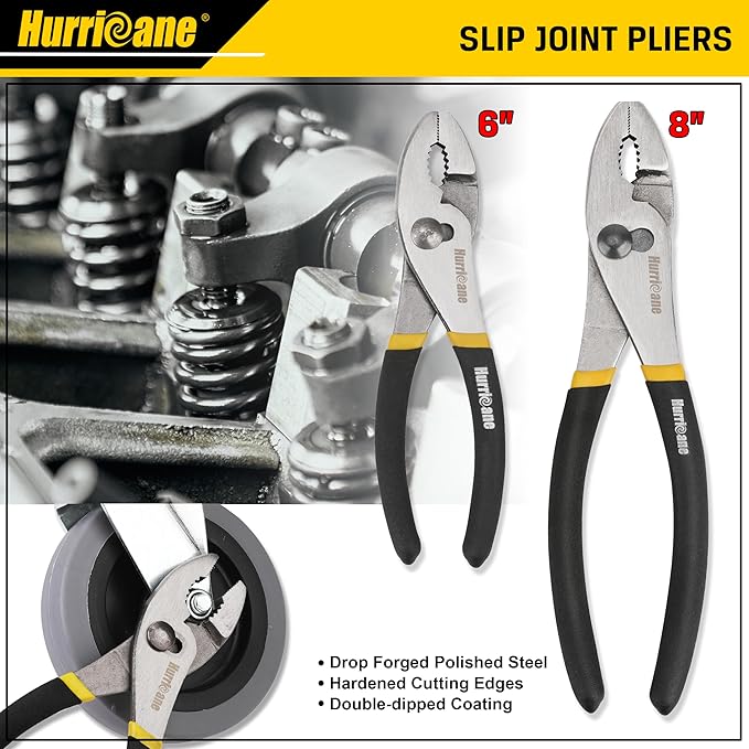 HURRICANE 7 Pieces Pliers Set, 8 inch Groove Joint Pliers, 8 inch Slip Joint, 7‘’ Linesman, 6‘’ Slip Joint, 6‘’ Diagonal, 6‘’ Long Nose, Mini Long Nose, for DIY & Home Use