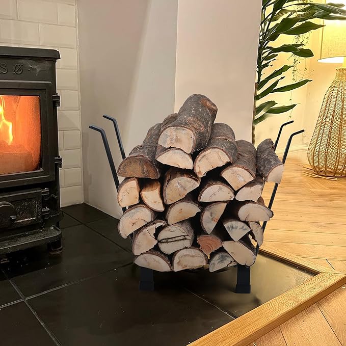 GREEN PARTY Firewood Rack 20 Inch Indoor/Outdoor Firewood Holder, Log Rack Wood Holder for Fireplace, Kindling Wood Storage and Stove Accessories(Black)