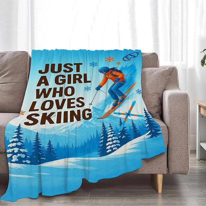 Skiing Fleece Blanket Sports Ski Throw Blankets for Girls Women Super Soft Warm Flannel Throws Gifts for Kids Adults Cozy Fuzzy Plush Stuffed Couch Bed Bedding Decor 60"X50"