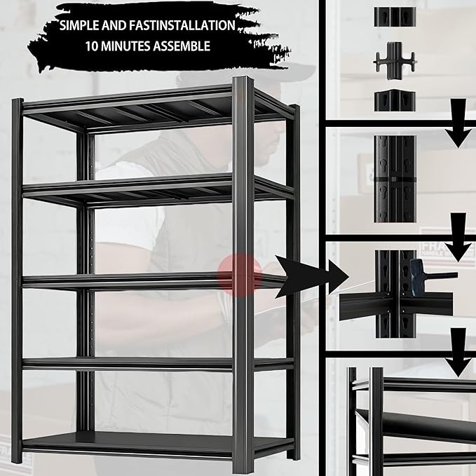 Industrial Storage Rack,Heavy-Duty Steel Shelving Unit 5-Tier,Multi-Purpose Garage Organization System Black 83" H x 54.5" W x 23" D