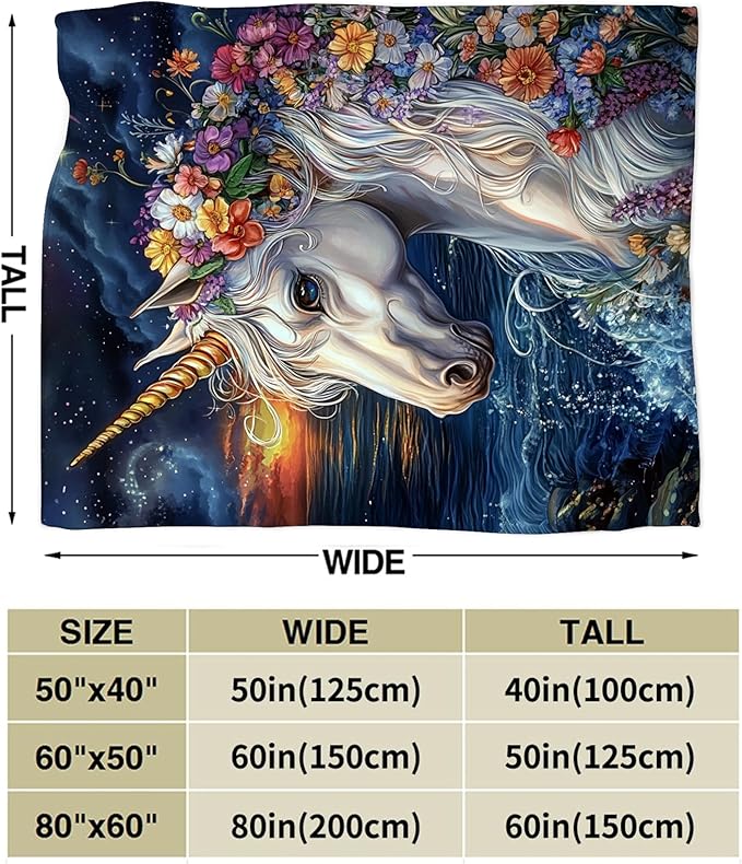 Unicorn Blanket, Ocean Unicorn Throw Blanket, Flower Gifts Blankets Stuff Fleece Flannel Plush for Girls Women Men Boys Lovers Adults Soft Bedding Gift for Sofa Bed Office Home Decor 40"X50"