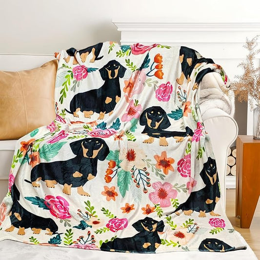 Cute Dachshund Blanket for Women Girls Kids Adults 40" x 50", Dog Flannel Throw for Sofa Couch Bed Living Room, Gifts for Animal Lovers