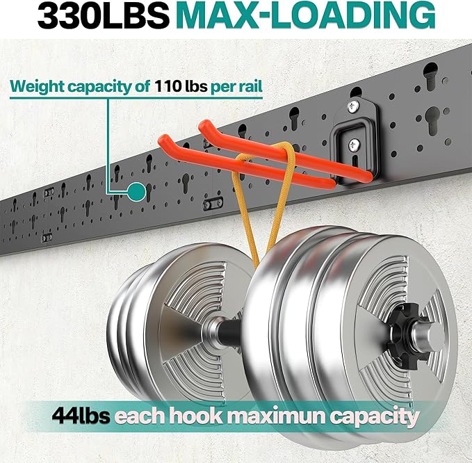 EVERHANGER Garage Tool Storage Organizer Wall Mount, Versatile Garden Tool Rack Organization, Folding Chair Hangers with 8 Multifunctional Hooks, Max Load 330lb, 48inch