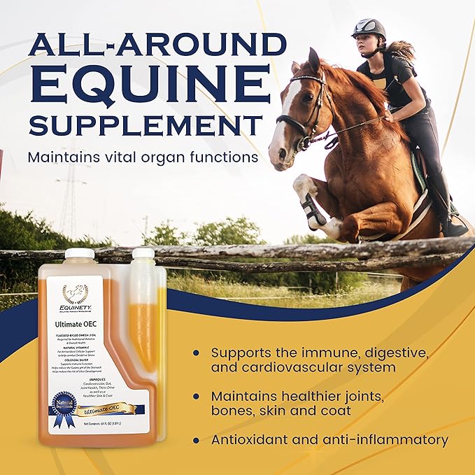 Ultimate OEC Horse Supplement – Omega 3, Vitamin E, Flaxseed Oil for Horses – Coat Defense, Joint & Hoof Support – Vet-Approved Equine Oil for Healthy Weight, Muscle & Recovery