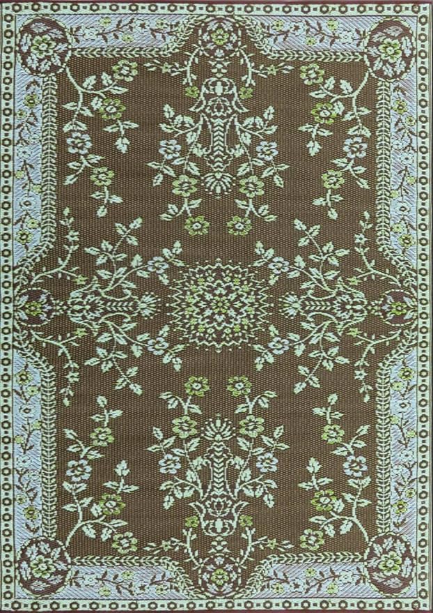 Mad Mats Traditional Outdoor Rug, Reversible Plastic Mat (5' x 8', Oriental Garland - Teal/Brown)