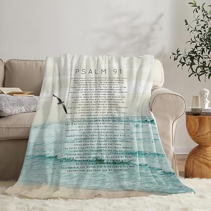 Tijuboni Psalm 91 Throw Blanket Christian Religious Gifts for Women Men Girls Boys Kids Adults Soft Flannel Fleece Blanket for Couch Sofa Bed Home Decor 50"x60"