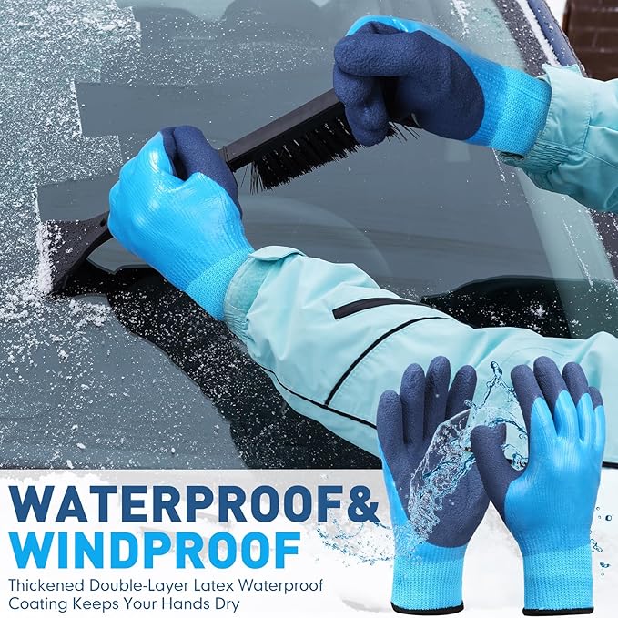 100 Pairs Waterproof Safety Winter Work Gloves with Grip for Men Plush Warmth Thickened Freezer Gloves Keep Hands Warm for Outdoor Cold Weather Work Below Zero Shoveling Snow, Ice Fishing