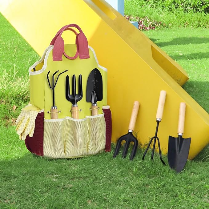 9-Piece Gardening Tool Set, Heavy Duty Garden Tool Set with Wood Handle, Premium & Durable Hand Tools Gardening Kit with Stylish Handbag, Gardening Gifts for Women