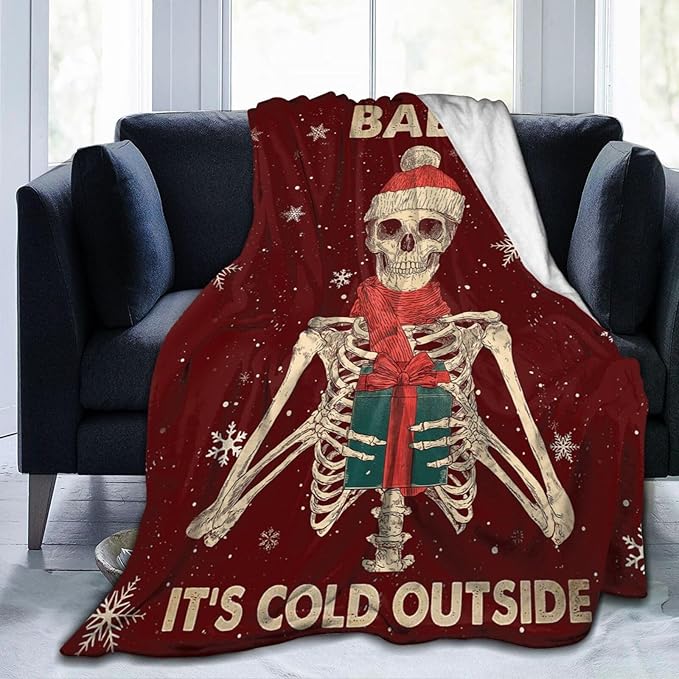 Dynova Christmas Skeleton Blanket Cozy Plush Halloween Skull Throw Blankets Fuzzy Flannel Fleece Decor Gifts for Girls Boys Women Men 60"X50"