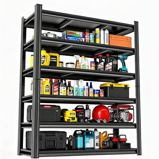 6-Tier Garage Shelves, Metal Shelving Unit, Adjustable Storage Shelves Heavy Duty 36''W*16''D*82''H，Double-Layer Column with Reinforced Ribs Capable of Bearing 3624 Lbs for Garage, Basement, Warehouse