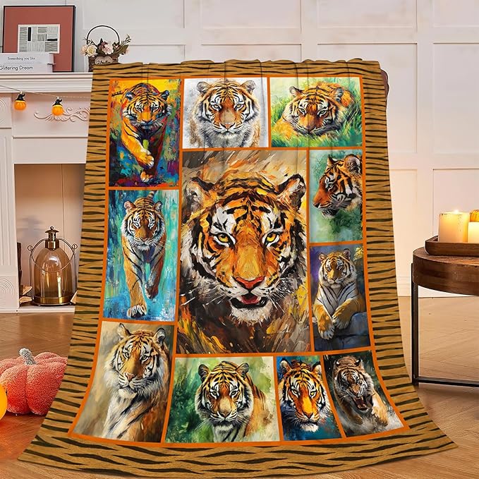 Tiger Blanket,Tiger Print Throw Blanket, Colorful Animal Gifts Blankets Stuff Fleece Flannel Plush for Men Boys Women Girls Lovers Adults Soft Bedding Gift for Sofa Bed Office Home Decor 40"X50"