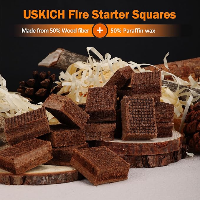 Fire Starter Squares 72Pcs,Natural Fire Starters for Campfires,Grill,BBQ,Wood Stove -Waterproof,Weather Resistant Fire Starters for Fireplace-Camping Firestarter Cubes Accessories Kit