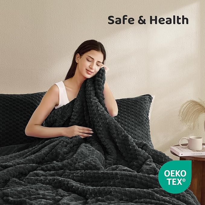 Petrichor Fluffy Twin Comforter Set - Ultra-Soft Black Flannel Thick Comforter for Queen Bed, Luxury Warm Bedding Set for Winter & Fall, Cozy Fuzzy Bed Set 2 Pieces (1 Comforter & 1 Pillowcase)