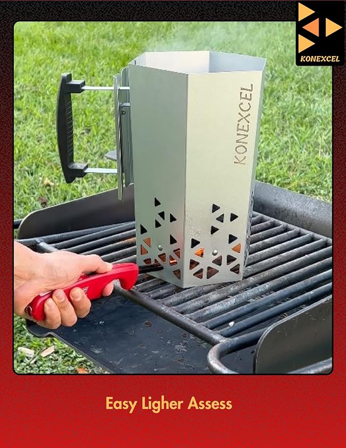 Charcoal Chimney Starter XL & Fire Starter set, Heavy Duty xl Charcoal Starter for charcoal grill (XXL Size) & Natural Wooden Fire starters for campfires (130 PCS); use for charcoal grill, BBQ.