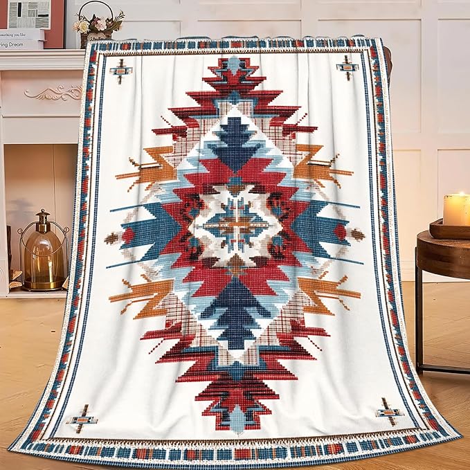 Dynova Western Aztec Blanket Cozy Plush Southwestern Native Throw Blankets Fuzzy Flannel Fleece Navajo Tribe Gifts for Girls Boys Women Men 50"X40"