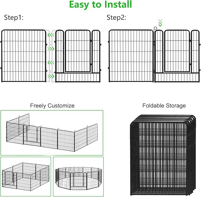 Jhsomd Decorative Garden Fence with Gate, 32in(H) x 32Ft(L) Rustproof Metal Fence Panels for Dogs, 12 Panels No Dig Garden Fencing for Yard, Exra Wide Landscape Edging for Flower Beds, Patio