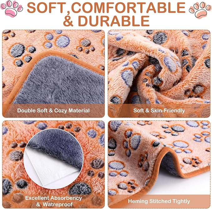 Reginary 4 Pcs Waterproof Guinea Pig Blankets Washable Small Animal Fleece Bedding Absorbent Guinea Pig Cage Liners Reusable Pet Pee Pad Sleep Mat for Hamster Ferret(Paw Print,18 x 13 Inch)