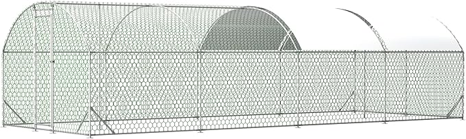 Large Metal Chicken Coop, Walk-in Chicken Run Cages with Waterproof and Anti-Ultraviolet Cover for Outside(10' L x 26 W x 6.56' H) Dome Top