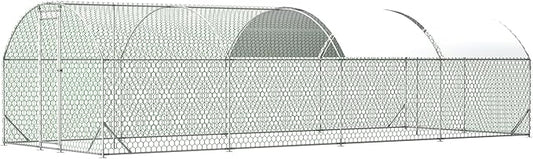 Large Metal Chicken Coop, Walk-in Chicken Run Cages with Waterproof and Anti-Ultraviolet Cover for Outside(10' L x 26 W x 6.56' H) Dome Top