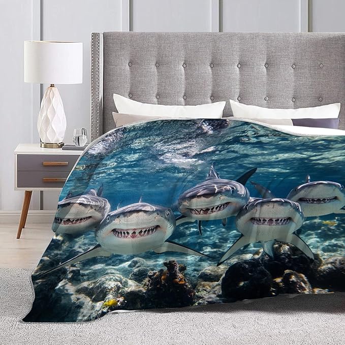 Funny Shark Blanket Marine Life Animal Throw Blankets Gifts for Girls Boys Kids Shark Lover Soft Cozy Fleece Plush for Couch Sofa Bed 50"x40"