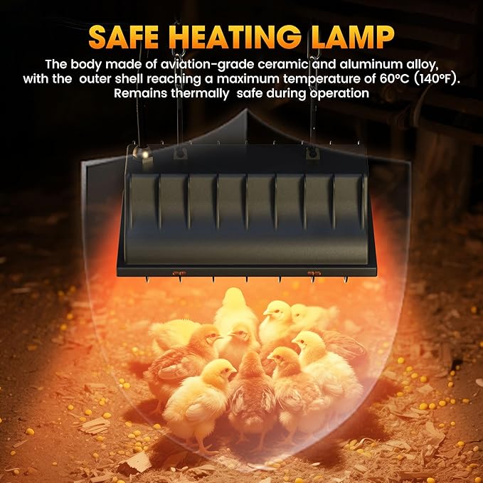 Chicken Coop Heater, Halogen Heat Lamp for Chickens, Ducklings, Goslings & Turkey, Safe Infrared Heating Lamp, Infinite Temperature Control, 50-250W, Even Heating, Adjustable Height, Gray