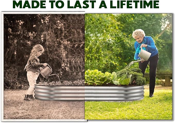 Plant & Plot Galvanized Raised Garden Beds Outdoor // 8×2×1 ft Planter Raised Beds for Gardening, Vegetables, Flowers // Large Metal Garden Box (Silver) // Patented Tool-Free Design