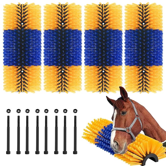 4 Pack Livestock Scratching Brush Horse Massage Grooming Brushes with 8 Screws for Goat,Cattle,Cow,Sheep, Horses,Pigs and Other Animal Back Scratching