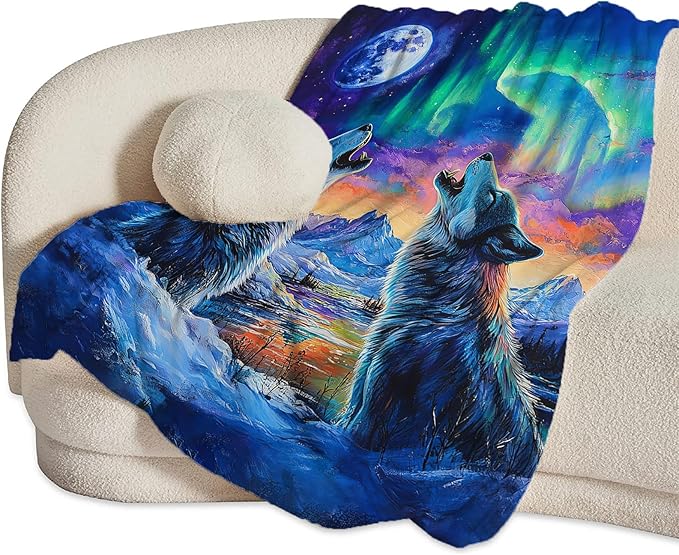 Wolf Throw Blanket Wolfs Animal Gifts for Girls Women Men Boys Plush Cozy Flannel Fleece Fuzzy Landscape Blankets Decor 80"X60"