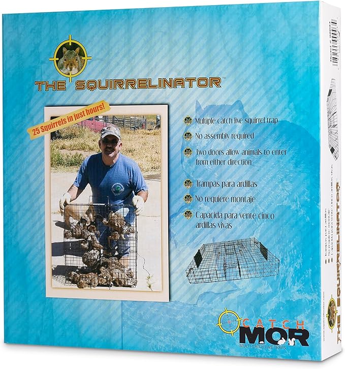 Rugged Ranch Squirrel Trap, Live Animal Catch & Release Cage, Squirrelinator, Black - Humane Indoor and Outdoor Catcher for Chipmunks and Squirrels