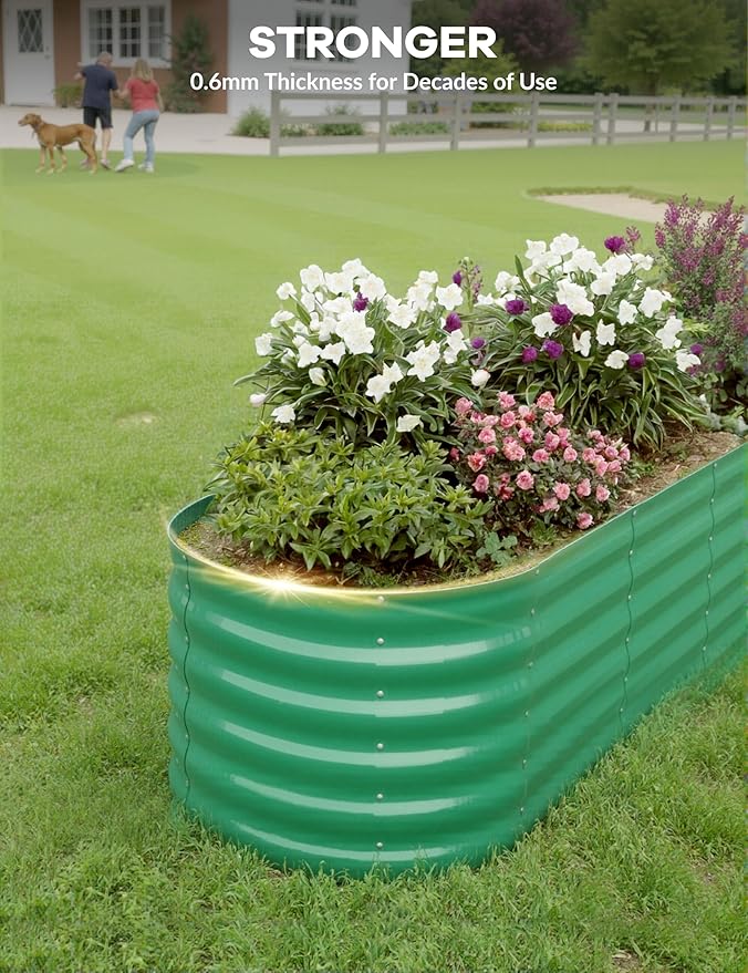 GarveeLife 8x2x1.5 ft Galvanized Raised Garden Bed - 18“ Tall Metal Planter Box for Vegetables, Flowers, Herbs, Rust-Resistant Outdoor Garden Box, Easy Assembly Raised Beds for Gardening, Green