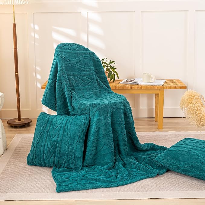 YUSOKI Sherpa Throw Blanket(Without Pillows)-3D Stylish Design Super Soft Cozy Blanket Thick Plush Fluffy Blankets for Teen Girls Women Couch Bed Sofa Chair Men Boys Gift(Teal,50"x65")