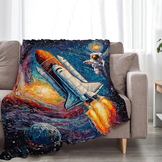 Space Rocket Blanket Astronaut Throw Blankets Gifts for Girls Boys Kids Soft Cozy Fleece Plush for Couch Sofa Bed 50"x40"