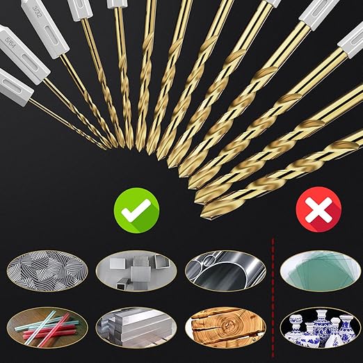 Hex Shank Drill Bit Set, 16Pcs 1/4“ HSS Titanium Twist Drill Bit for Sheet Metal, Wood, Plastic, Quick Change Design
