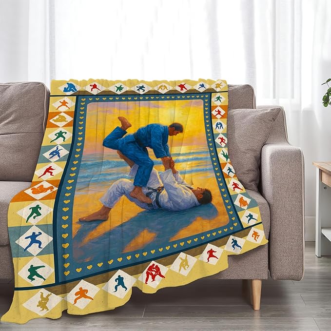 Jiu Jitsu Fleece Blanket Sports Jiujitsu Throw Blankets for Girls Boys Super Soft Warm Flannel Throws Gifts for Men Women Cozy Fuzzy Plush Stuffed Couch Bed Bedding Decor 50"X40"