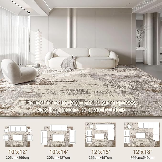 10x14 Area Rug Living Room Rugs - Washable Neutral Modern Abstract Soft Thin Rug Indoor Floor No Slip Rug Carpet for Bedroom Under Dining Table Home Office Decor - Brown/Grey/Beige