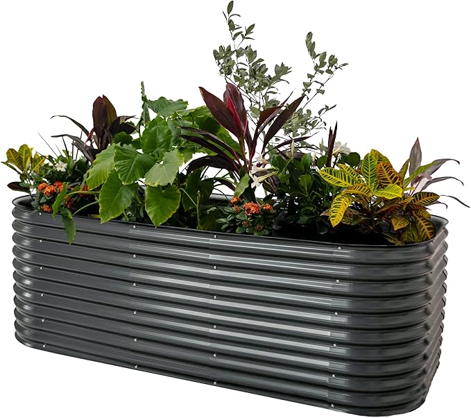 32" Extra Tall Raised Garden Bed Kits, 4 x 8 x 2.7ft Raised Planter Box Outdoor, 2.5 x 9.5 x 2.7ft Deep Root 10 in 1 Modular Metal Raised Beds for Gardening Vegetables Flowers Fruits - Modern Gray