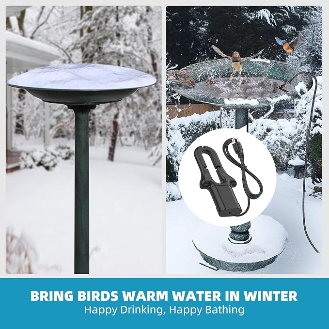 500W Upgraded De-Icer Submersible Birdbath Heater with Black Teflon Coating, Integral Cast Aluminum for Poultry, Livestock, Birds, and Wildlife, Winter Use Indoors and Outdoors, 9.84FT Cord