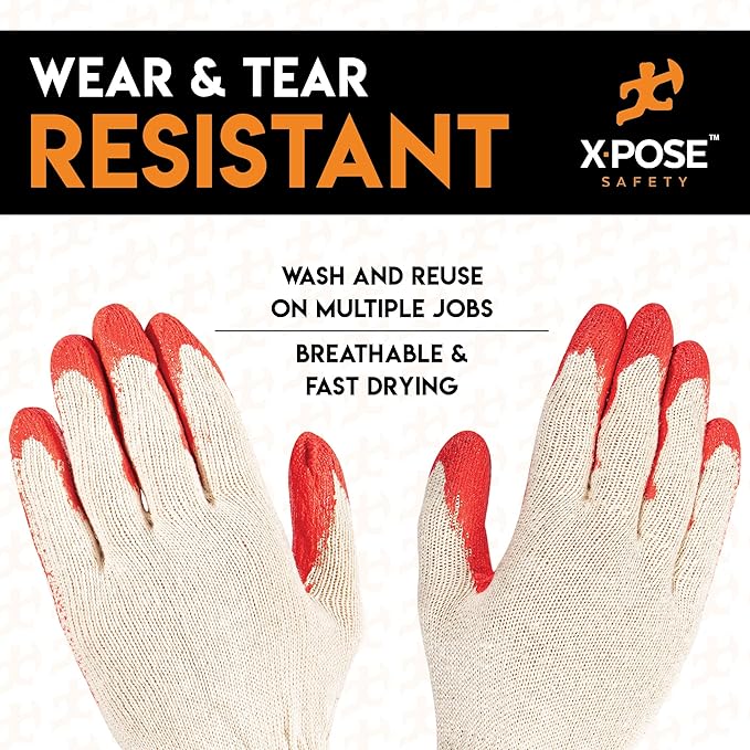 Working Gloves Red & Blue Palm Working Gloves - Latex Rubber Coated Knit with Grip-Safety Gloves for Construction,Electrician