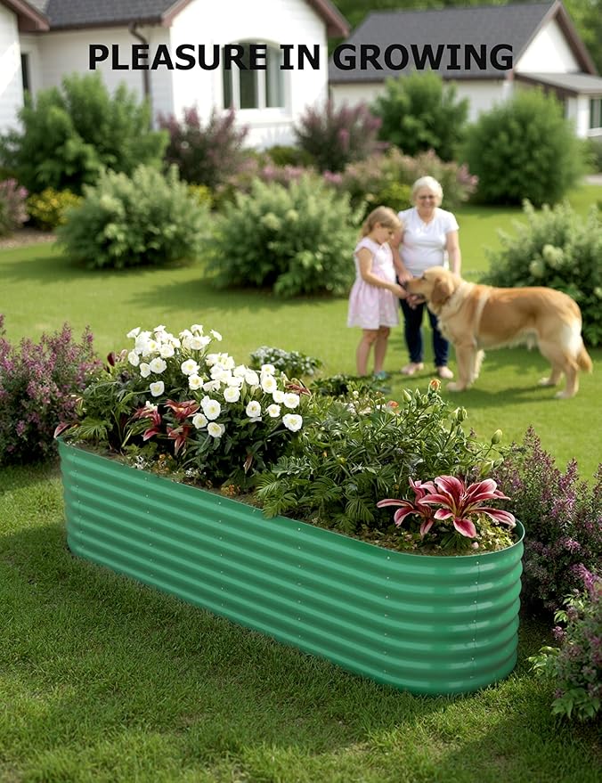GarveeLife 8x2x1.5 ft Galvanized Raised Garden Bed - 18“ Tall Metal Planter Box for Vegetables, Flowers, Herbs, Rust-Resistant Outdoor Garden Box, Easy Assembly Raised Beds for Gardening, Green