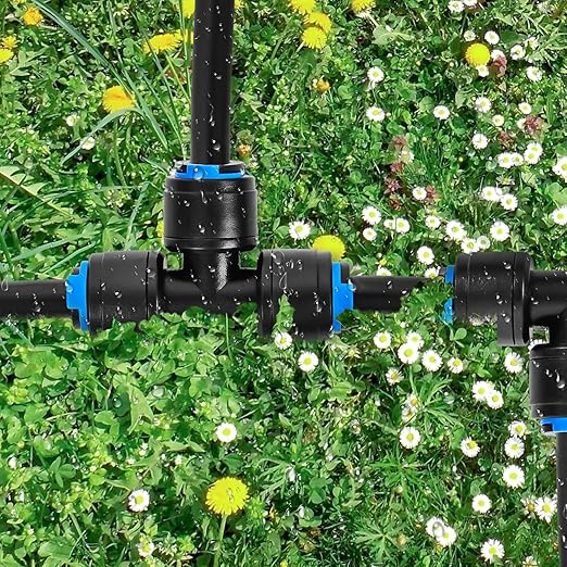 20 Pack 1/4" Drip Irrigation Tee Connectors, Quick Connect Universal Drip Irrigation Tubing Coupling Valve, Connector Locking Fitting for Sprinkler or Drip Irrigation System